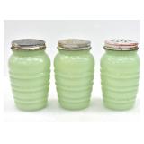 JEANETTE GLASS JADEITE 'BEEHIVE' SHAKERS