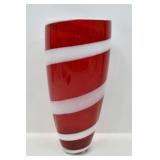 RED & WHITE CANDY CANE SWIRLED GLASS VASE