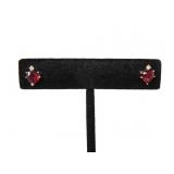 14KT GOLD GARNET & DIAMOND EARRINGS 1.16g