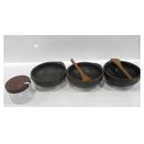 CLAY SERVING BOWLS W/ WOODEN SPOONS
