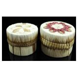 PORCUPINE FLORAL QUILLWORK BIRCH BARK LIDDED BOXES