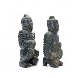 PAIR CHINESE CARVED HARDSTONE KNEELING WARRIORS