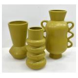 SPECKLED CHARTREUSE CERAMIC VASE TRIO