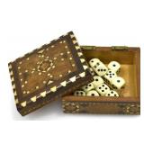 WOOD INLAID BOX & EARLY DICE