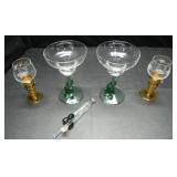 2 MAGARITA AND 2 WINE GLASSES, COCKTAIL STICKS