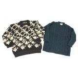 TWO 100% WOOL PATTERN & BLUE SWEATERS