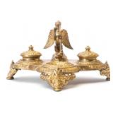 MAITLAND-SMITH GILT BRASS WINGED LION INKSTAND