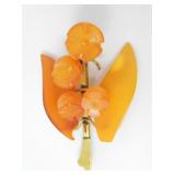 LILY OF THE VALLEY AMBER BROOCH W/O 1 FLOWER 5g