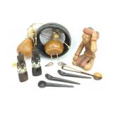 WOODEN KENYAN & INDONESIAN FIGURES & SPOONS