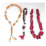TWO SETS OF GREEK WORRY BEADS & CORAL NECKLACE
