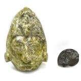 CARVED DECORATIVE STONE MASK + GONIATITE FOSSIL