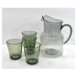 GREEN 'GLASS LOOK' PLASTIC PITCHER SET