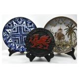 THREE DECORATIVE PLATES W/ STANDS