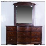 9 DRAWER BOW FRONT DRESSER WITH ARCHED MIRROR