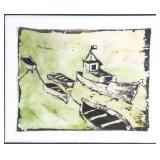 MARITIME HARBOUR BOATS BATIK TEXTILE PANEL