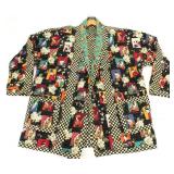 VTG QUILTED JAPANESE FIGURAL GRAPHIC OPEN CARDIGAN