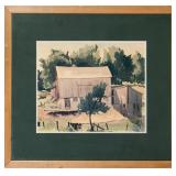 W. BROWN RURAL BARN WATERCOLOUR 1943