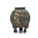 CHINESE GILT COPPER TRIPOD RITUAL DING VESSEL