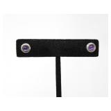 925 SILVER PURPLE GLASS STUD EARRINGS 1.39g