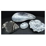 4 CHROME-LIKE & PEWTER SEASHELL DISHES