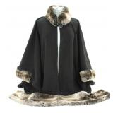 PARKHURST BLACK FAUX FUR TRIM & ACRYLIC PONCHO L