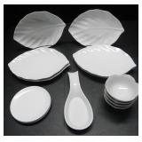 WHITE CERAMIC TABLEWARE W/ BOWLS, SPOON
