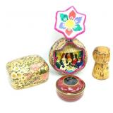 CARVED GOURD NATIVITY SCENE, LACQUER & CORK BOXES
