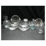 ASSORTED GLASS JARS, BOWLS, VASES