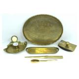 BRASS INK WELL & BLOTTER, LETTER OPENERS & DISHES