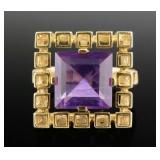 14K Gold Amethyst Modernist Ring
