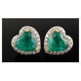 Platinum & 18K Heart Emerald & Diamond Earrings