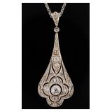 14K Gold Art Deco Filigree Diamond Pendant