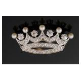 Art Deco Diamond 18k Gold Platinum Crown Brooch