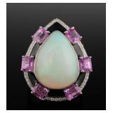 Platinum Opal & Pink Sapphire Ring