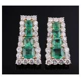 14K Gold Two-Tone Emerald & Diamond Earrings