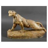 Antique Alabaster Carved Tiger Sculpture 19"