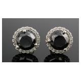 14K White Gold Black Diamond & Diamond Earrings