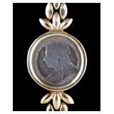 14K Gold Bracelet with 3 Pence Silver Coin