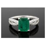 Platinum Emerald & Diamond Ring