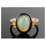 14K Gold Opal, Sapphire & Diamond Ring