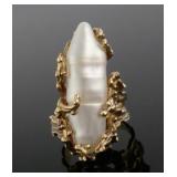 14k Gold Baroque Biwa Pearl Ring