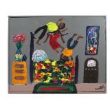 WOODIE LONG, Folk Art Painting on Canvas