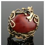 14K Red Jade Statement Ring