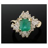 14K Gold Russian Emerald & Diamond Ring