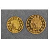 (2) 1856 Indian Head California Gold Tokens