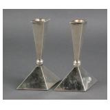 Pair Modernist Sterling Candle Holders