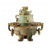 Chinese Jade Censer with Coiled Dragon Finial