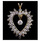 14K Gold Diamond Large Heart Pendant