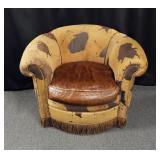 Vintage Cowhide Leather Barrel Chair
