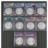 (10) ANACS Graded Silver Eagles 2019"2023